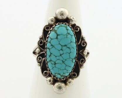 Navajo Ring 925 Silver Spiderweb Turquoise Native American Artist C.80's