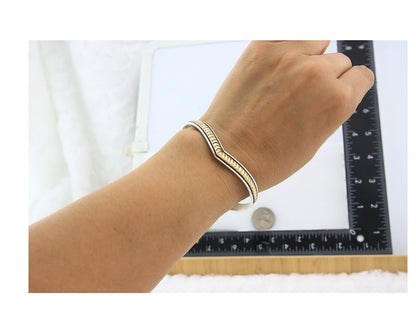 Navajo Cuff Bracelet Sterling Silver & Gold Vintage Signed RL