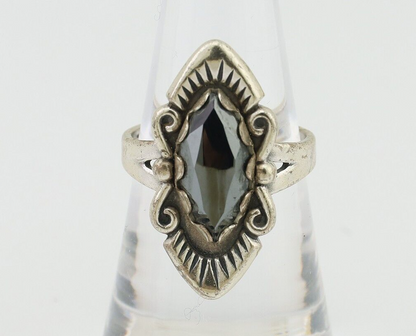 Navajo Hematite Ring 925 Silver Artist Signed Hanging Arrow Size 7.5 C.80's