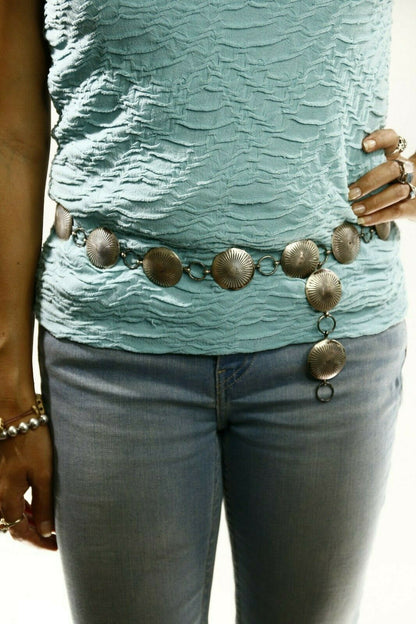 Navajo C.1980's Handmade .925 Silver Hand Stamped Concho Belt 36in Long