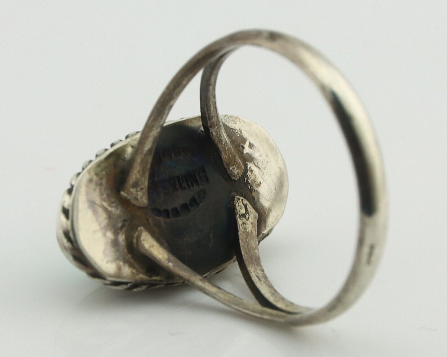 Navajo Ring 925 Silver Natural Green Turquoise Native American Signed C.80's