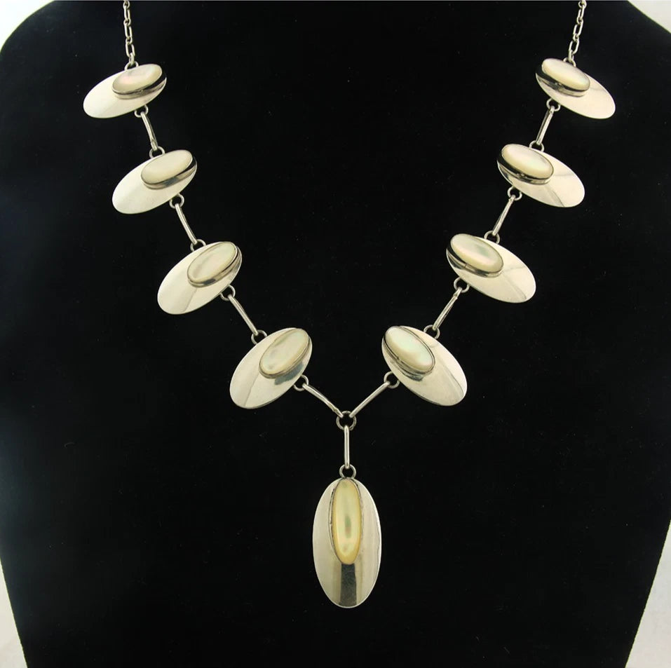 Navajo Necklace Earring Set Sterling Silver Pearl Vintage Artist Signed RW