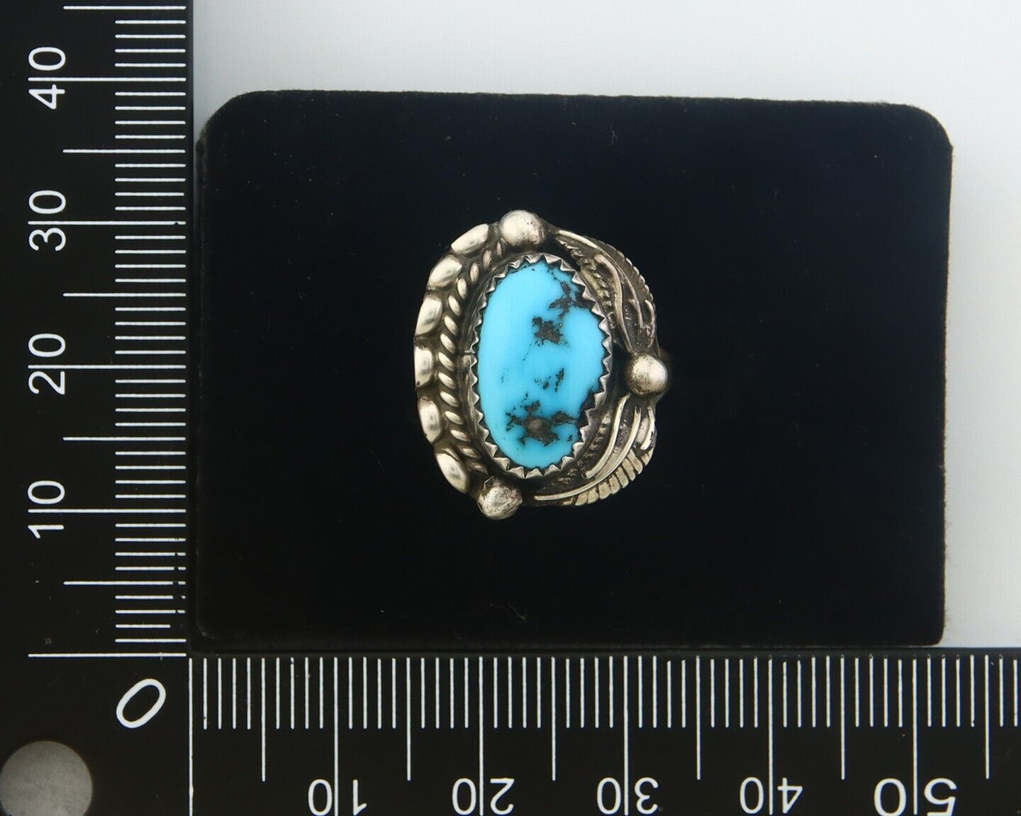 Navajo Ring 925 Sterling Natural Turquoise Native Artist C.80's Size 5.75