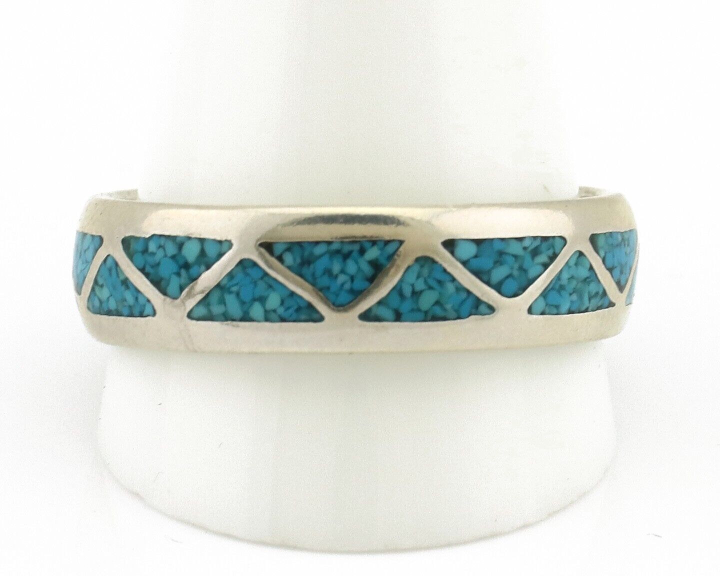 Navajo Chip Inlay Ring 925 Silver Sleeping Beauty Turquoise Artist Silver Cloud