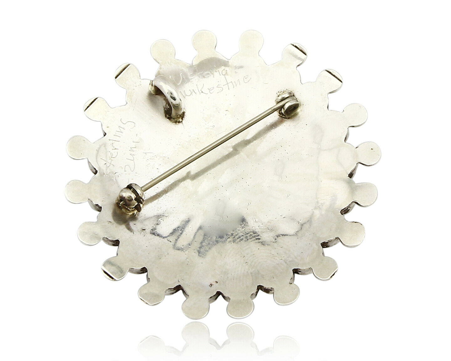 Zuni Signed Artist Victoria Unkestine Inlaid .925 SOLID Silver Tewa Pendant Pin