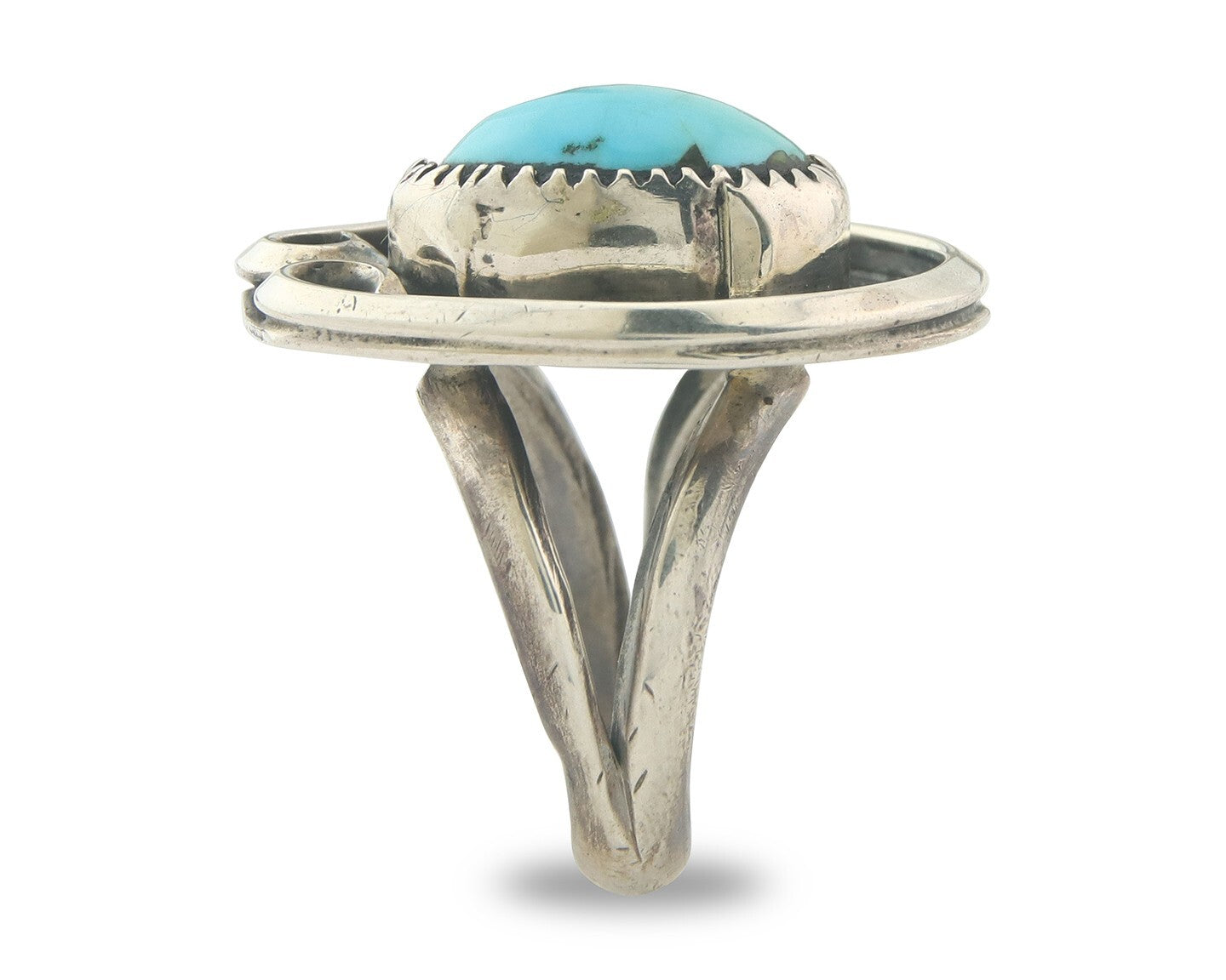 Vintage Ring 925 Sterling Authentic Turquoise Artist Signed O Size 7.0