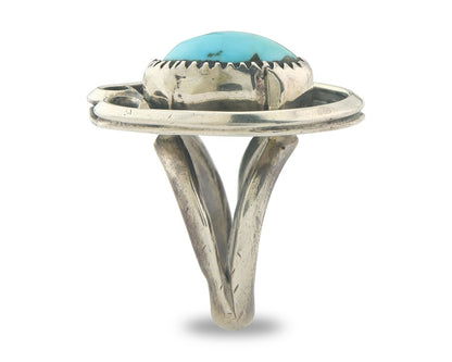 Vintage Ring 925 Sterling Authentic Turquoise Artist Signed O Size 7.0
