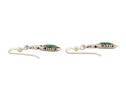 Navajo Dangle Earrings 925 Silver Natural Malachite Native American Artist C.80s