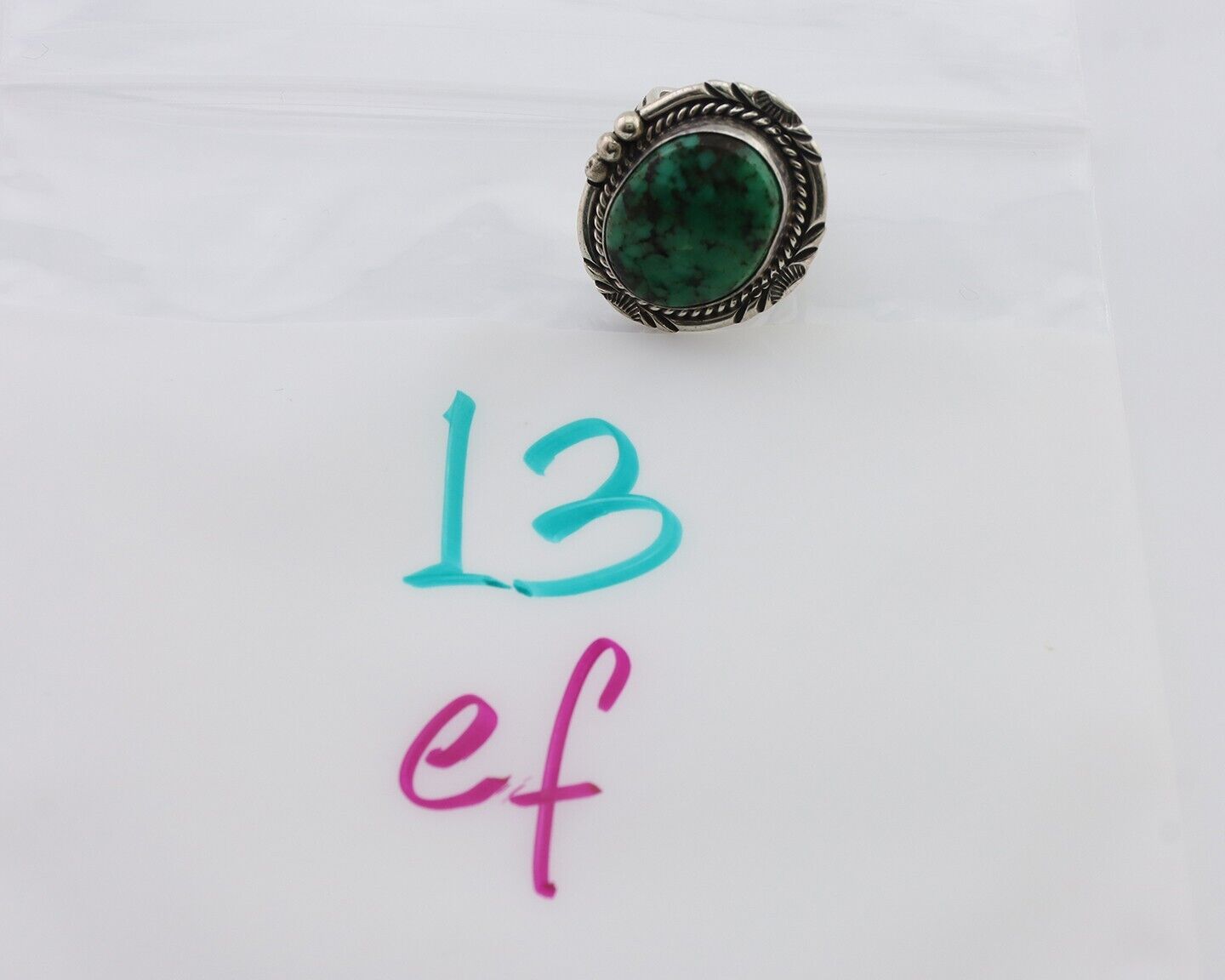 Navajo Ring 925 Silver Green Turquoise Signed William Denetdale 6.75 C.80's