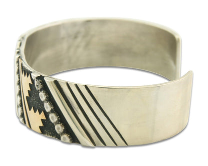 Navajo Bracelet Gold & 925 Silver Handmade 16mm Wide Artist Signed Thomas Singer