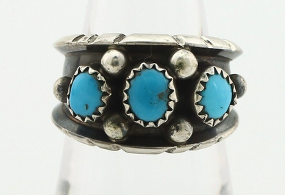 Navajo Ring 925 Silver Sleeping Beauty Turquoise Artist Signed RC C.80's