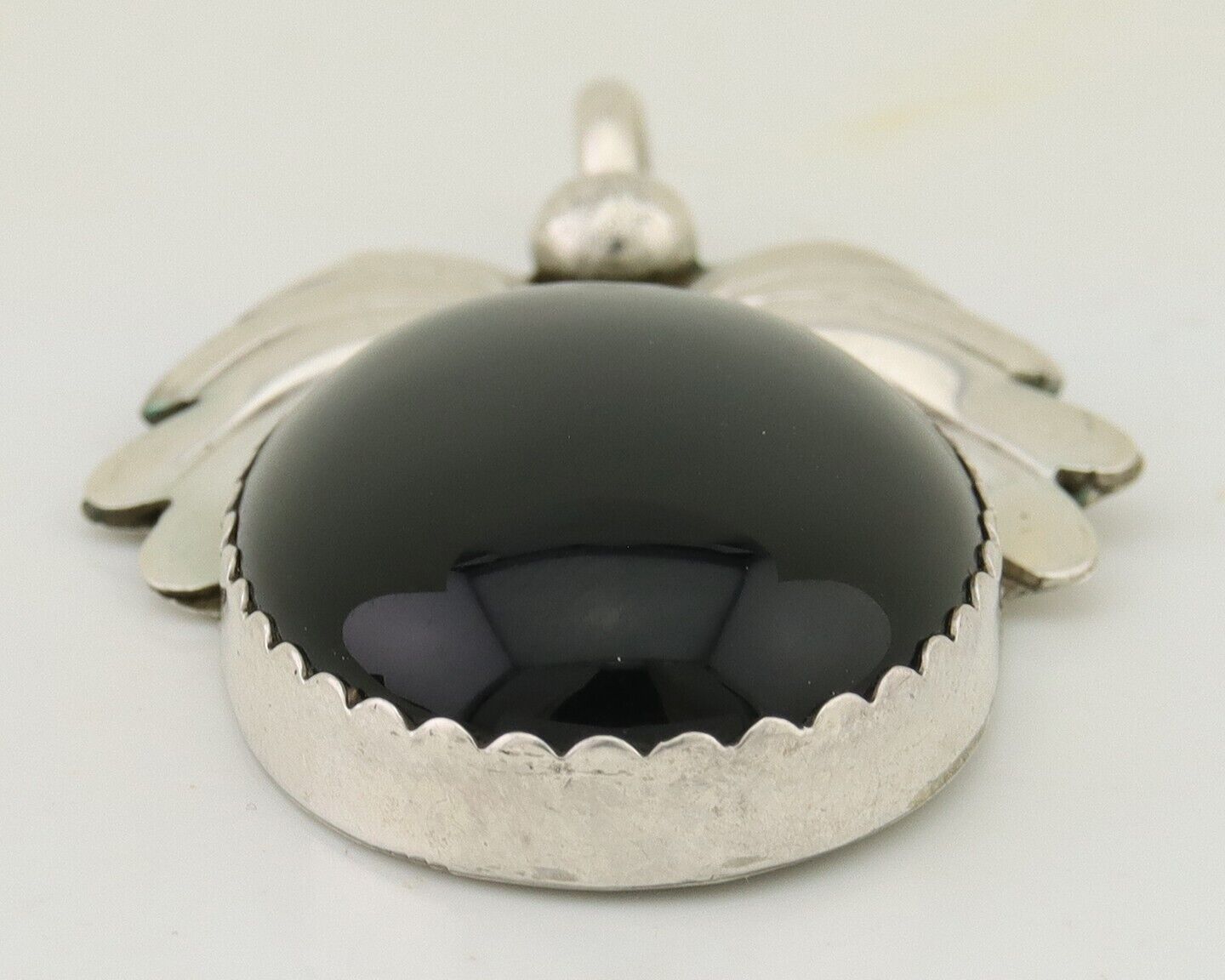 Navajo Pendant 925 Silver Natural Onyx Native Artist Signed NS C.80's