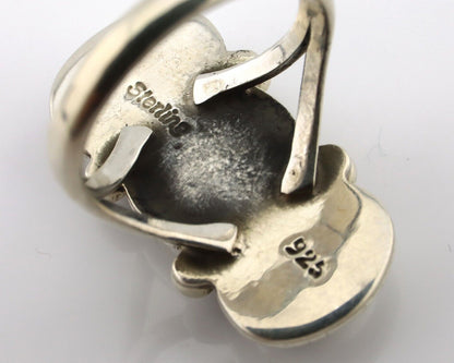 Navajo Ring 925 Silver Sleeping B Turquoise & Coral Native American Artist C.80s