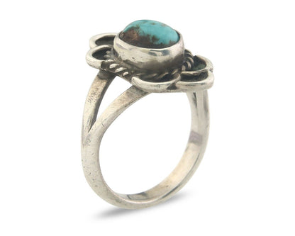 Navajo Ring 925 Sterling Natural Turquoise Native Artist C.80's Size 6.25