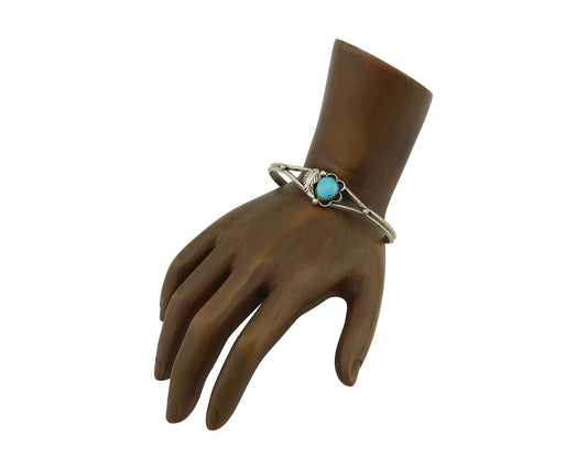 Navajo Bracelet 925 Silver Sleeping Beauty Turquoise Native American Artist C80s