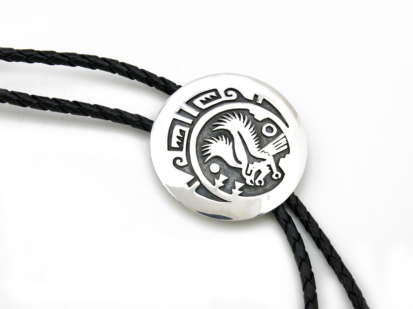 Navajo Artist Sharon Cisco Round Eagle Scenic 925 Solid Sterling Silver Bolo Tie