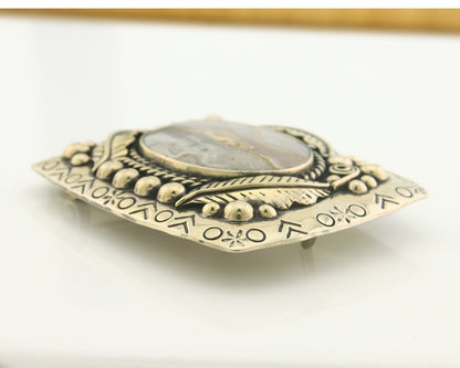 Navajo Belt Buckle .999 Nickel Agate Native Artist Handmade 2.5 x 3.0 in C.80s