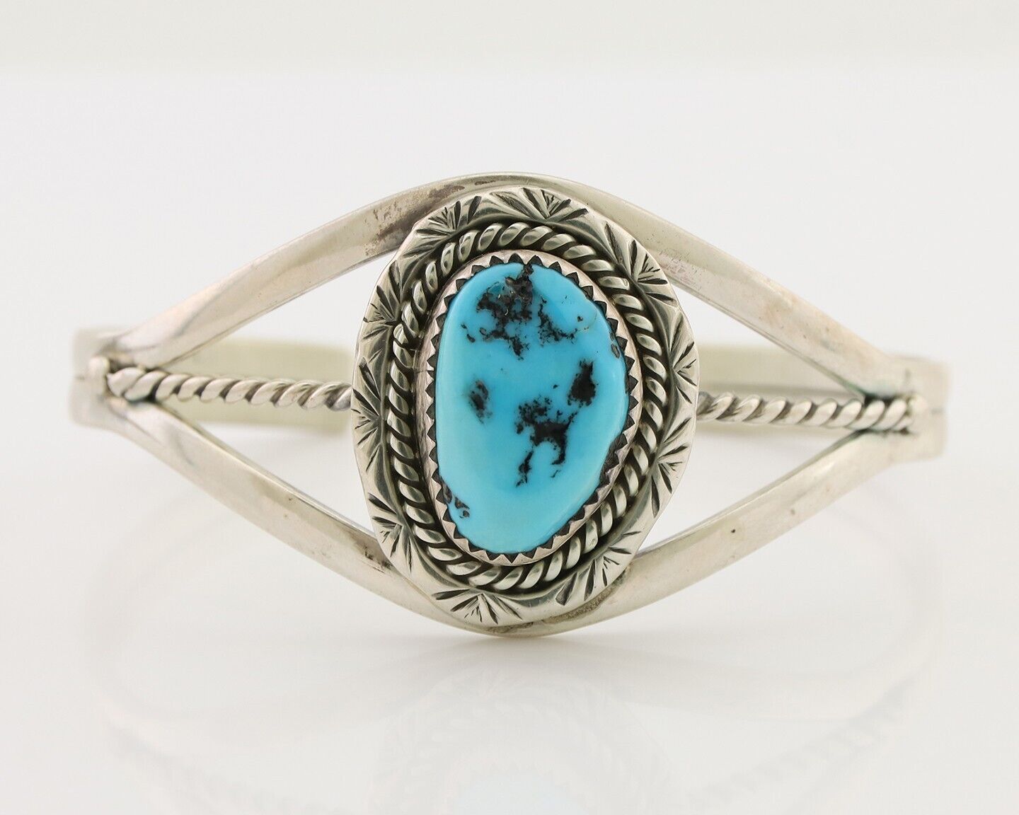 Navajo Cuff Bracelet 925 Silver Natural Blue Turquoise Native American C.80's