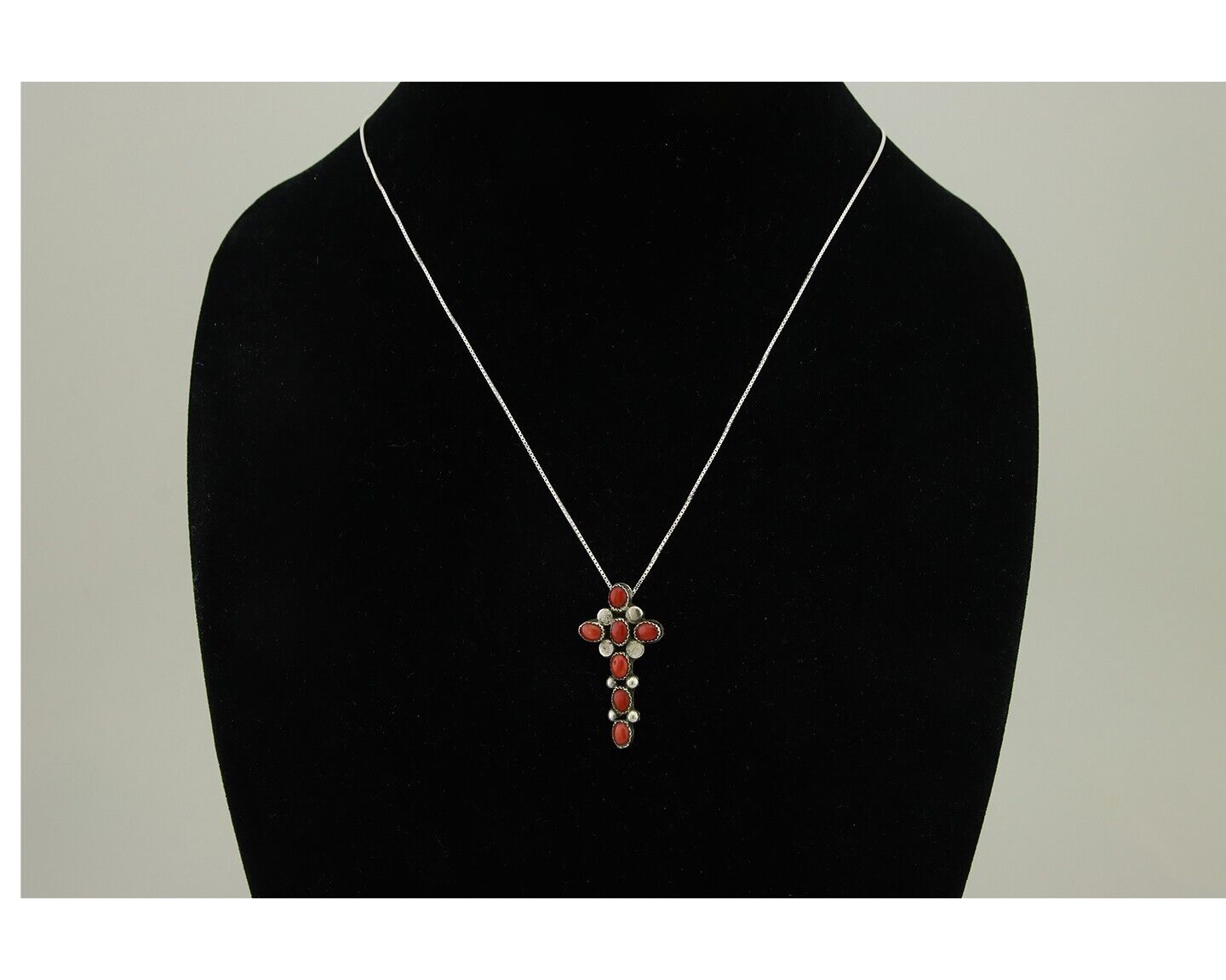 Navajo Cross Necklace 925 Silver Mediterranean Coral Native American Artist C80s