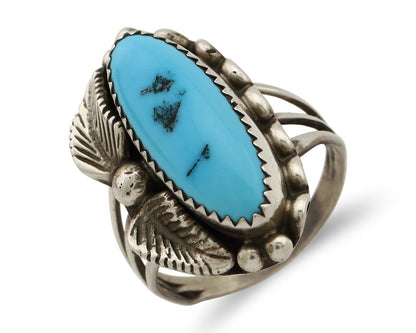 Navajo Ring 925 Silver Sleeping Beauty Turquoise Signed SC C.80's