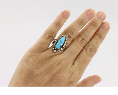 Navajo Ring .925 Silver Sleeping Beauty Turquoise Signed SkyStone Creations C80s