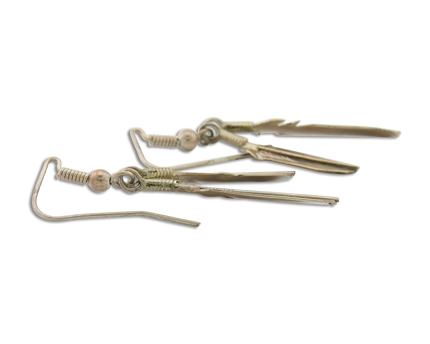 Navajo Earrings 925 Silver Dangle Eagle Feather Native American Artist C.80's