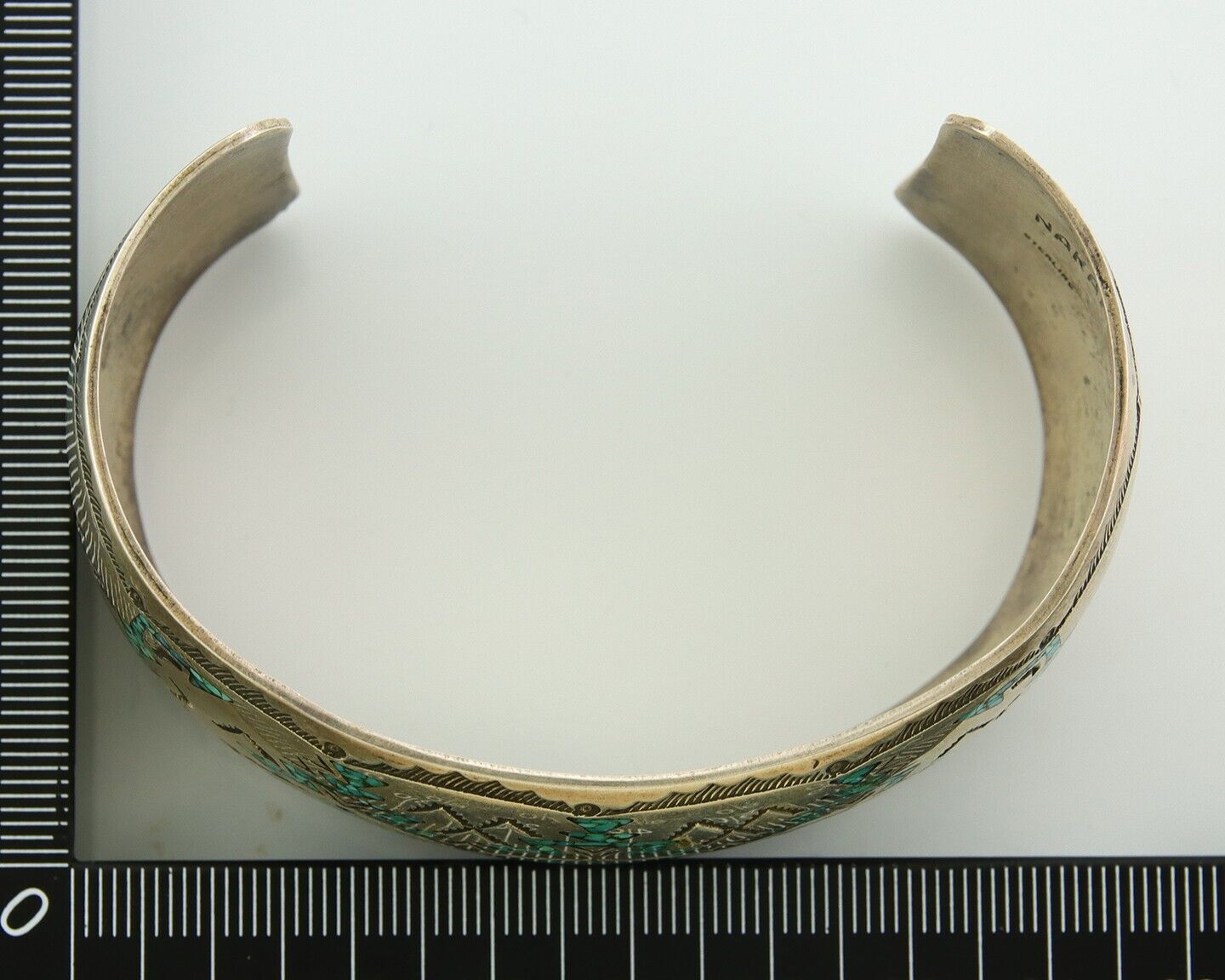 Men Navajo Bracelet 925 Silver Inlaid Turquoise Cuff Artist Signed NAKAI C.80's