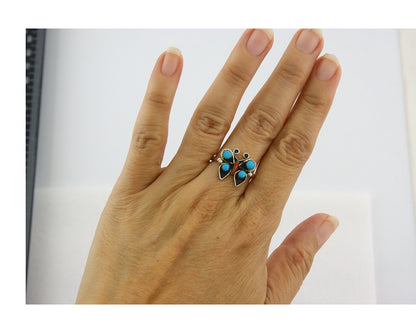 Navajo Butterfly Ring 925 Sterling Silver Authentic Turquoise & Coral Size 8.0