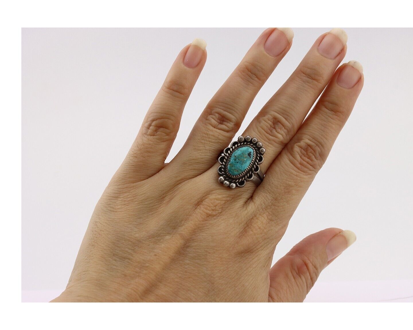 Navajo Ring 925 Silver Blue Turquoise Native American Artist C.80's