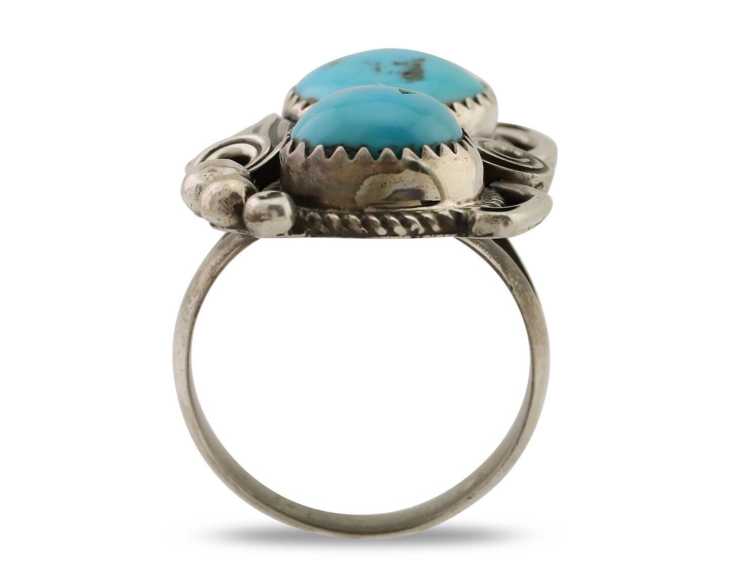 Navajo Handmade Ring 925 Silver Natural Tuquoise Artist Signed JM C.80's