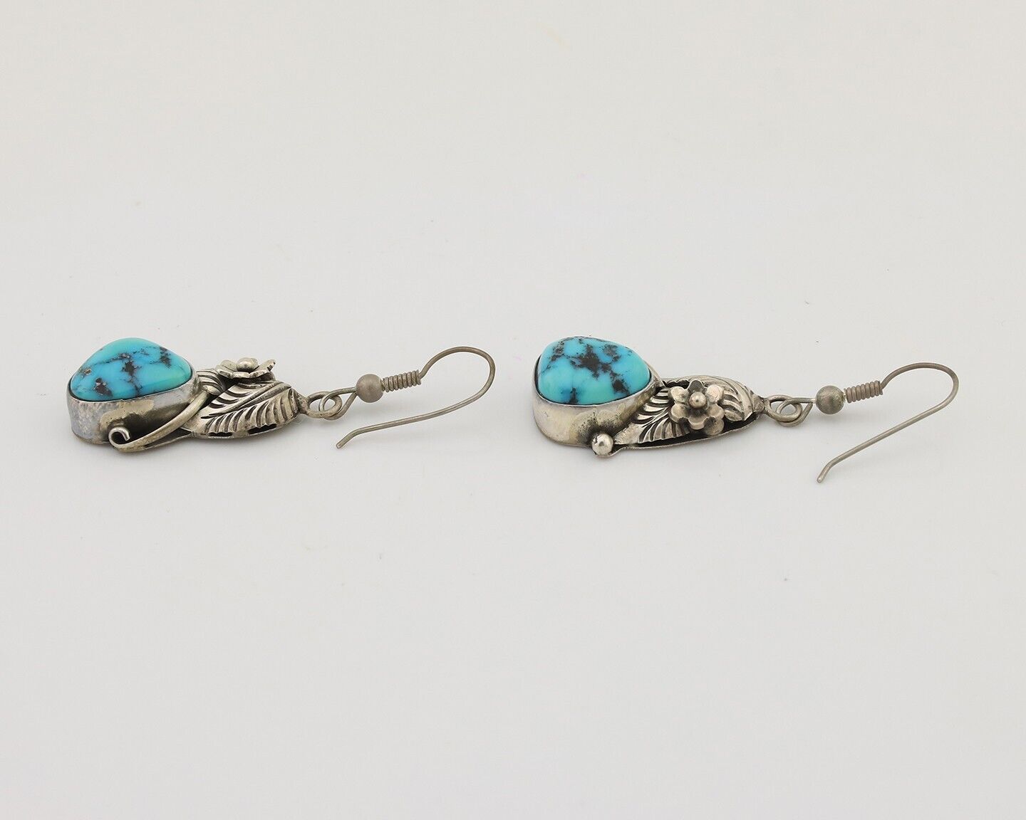 Navajo Handmade Earrings 925 Silver Natural Turquoise Native Artist C.80's