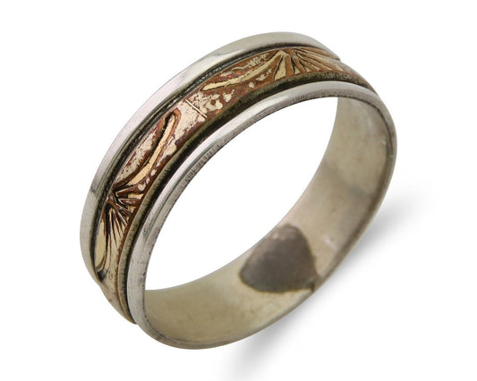 Navajo Handmade Ring 925 Silver & Gold Artist Signed E C.80's