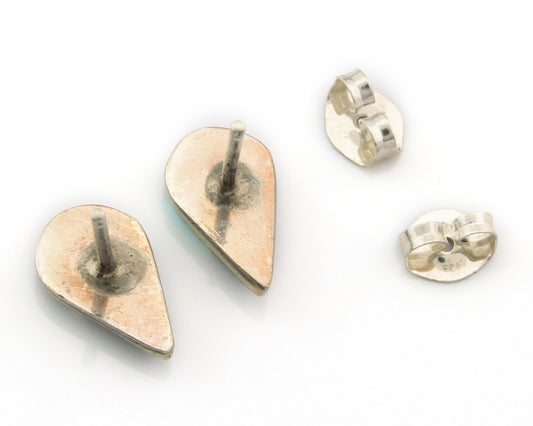 Navajo Earrings Sterling Silver Inlaid Onyx & Turquoise Vintage