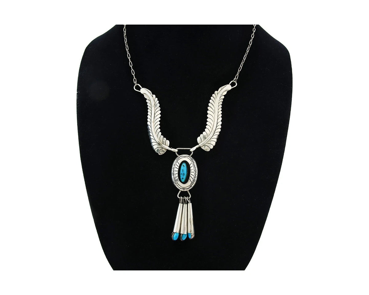 Navajo Necklace 925 Sterling Silver Natural Turquoise Vintage Signed H Spencer