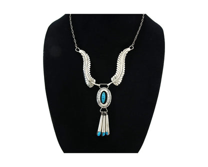 Navajo Necklace 925 Sterling Silver Natural Turquoise Vintage Signed H Spencer