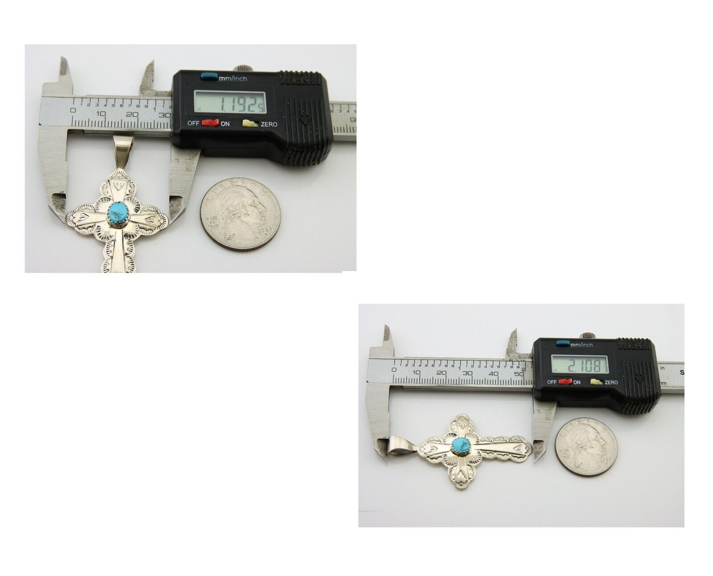 Navajo Cross Hand Stamped Pendant 925 Silver Turquoise Artist Gilbert Lee C.80's