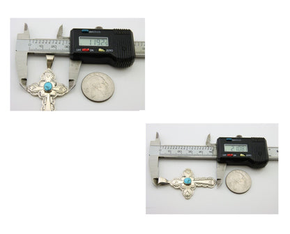 Navajo Cross Hand Stamped Pendant 925 Silver Turquoise Artist Gilbert Lee C.80's