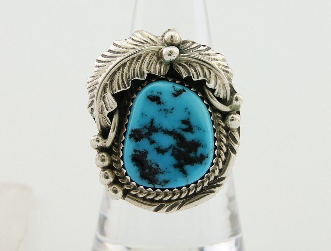 Navajo Ring .925 Silver Natural Slab Turquoise Artist Signed M. S. C.80's