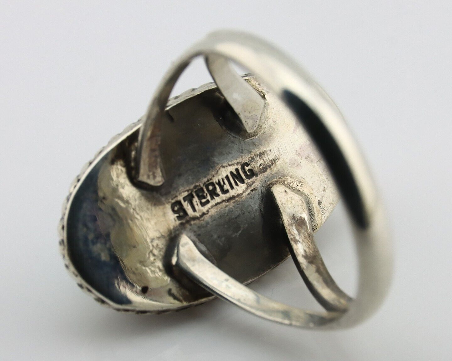 Navajo Ring 925 Silver Kingman Turquoise Native American Artist C.80's