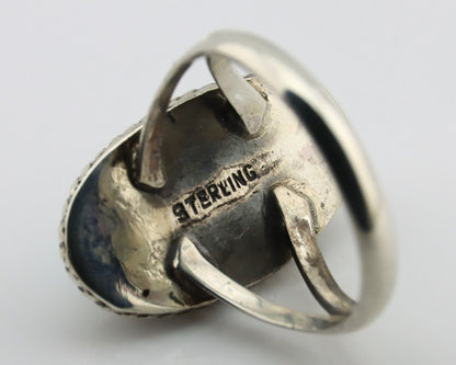 Navajo Ring 925 Silver Kingman Turquoise Native American Artist C.80's