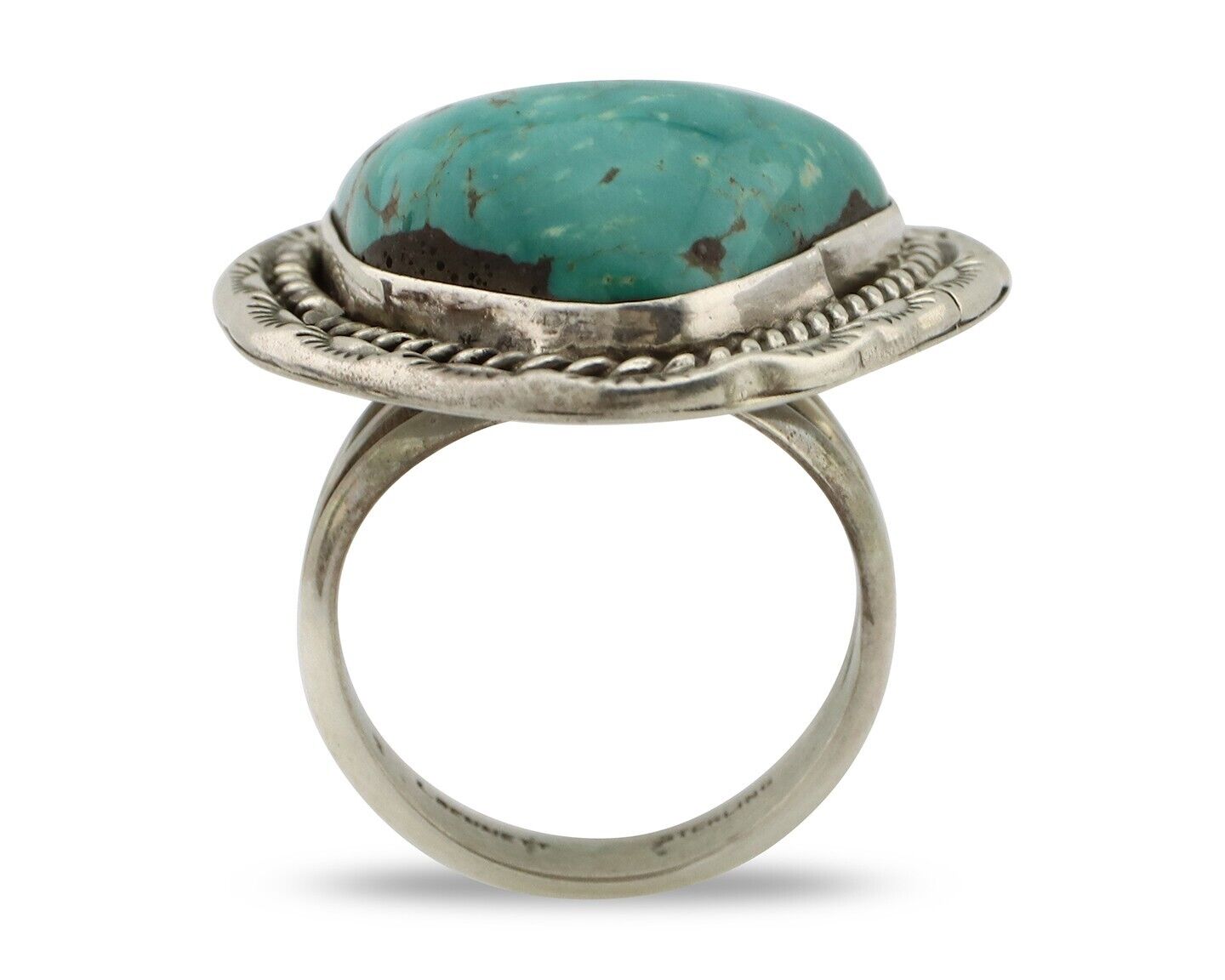 Navajo Ring .925 Silver Natural Blue Turquoise Signed Lee Bennett C.80's