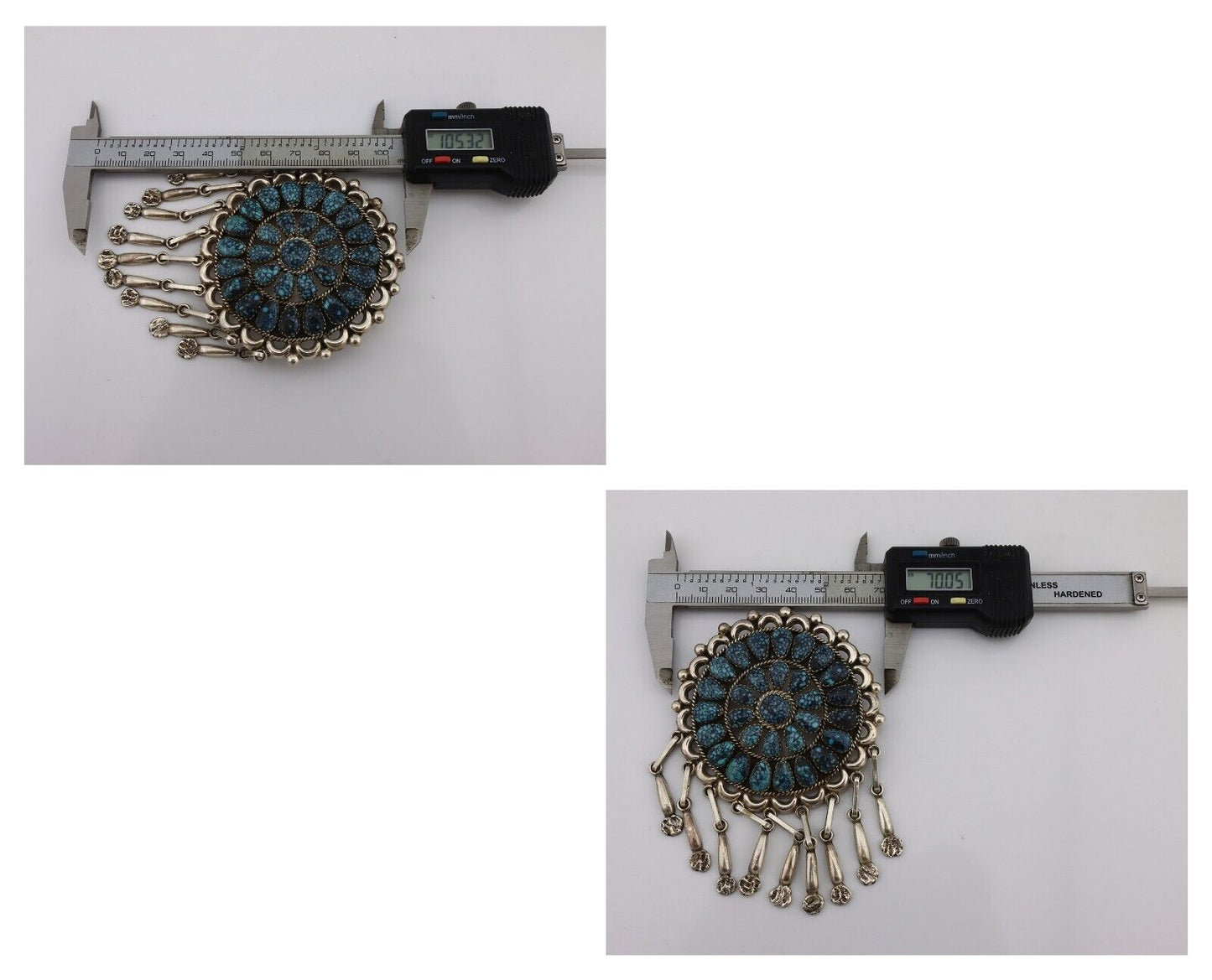 Zuni Pin Pendant .925 Silver Spiderweb Turquoise Signed Patsy Weebothee C.80's