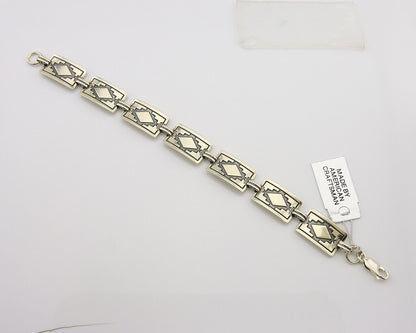 Navajo Hamdmade Link Bracelet 925 Silver Native American Artist C.80's