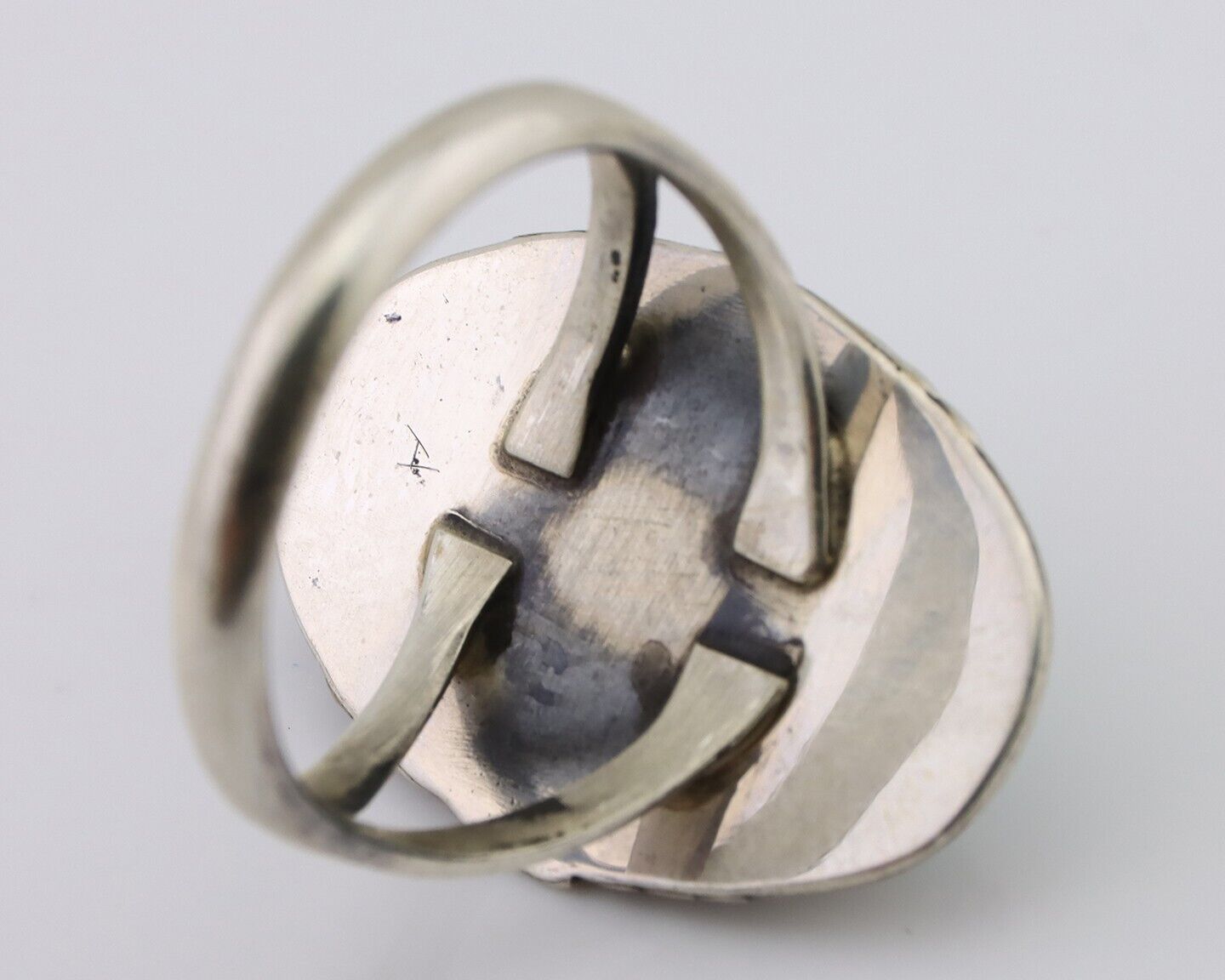 Navajo Hand Stamped Ring 925 Silver Natural Turquoise Native Artist C.80's