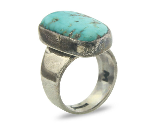 Navajo Ring 925 Sterling Turquoise Handmade Signed M Montoya C.80's Size 8.5