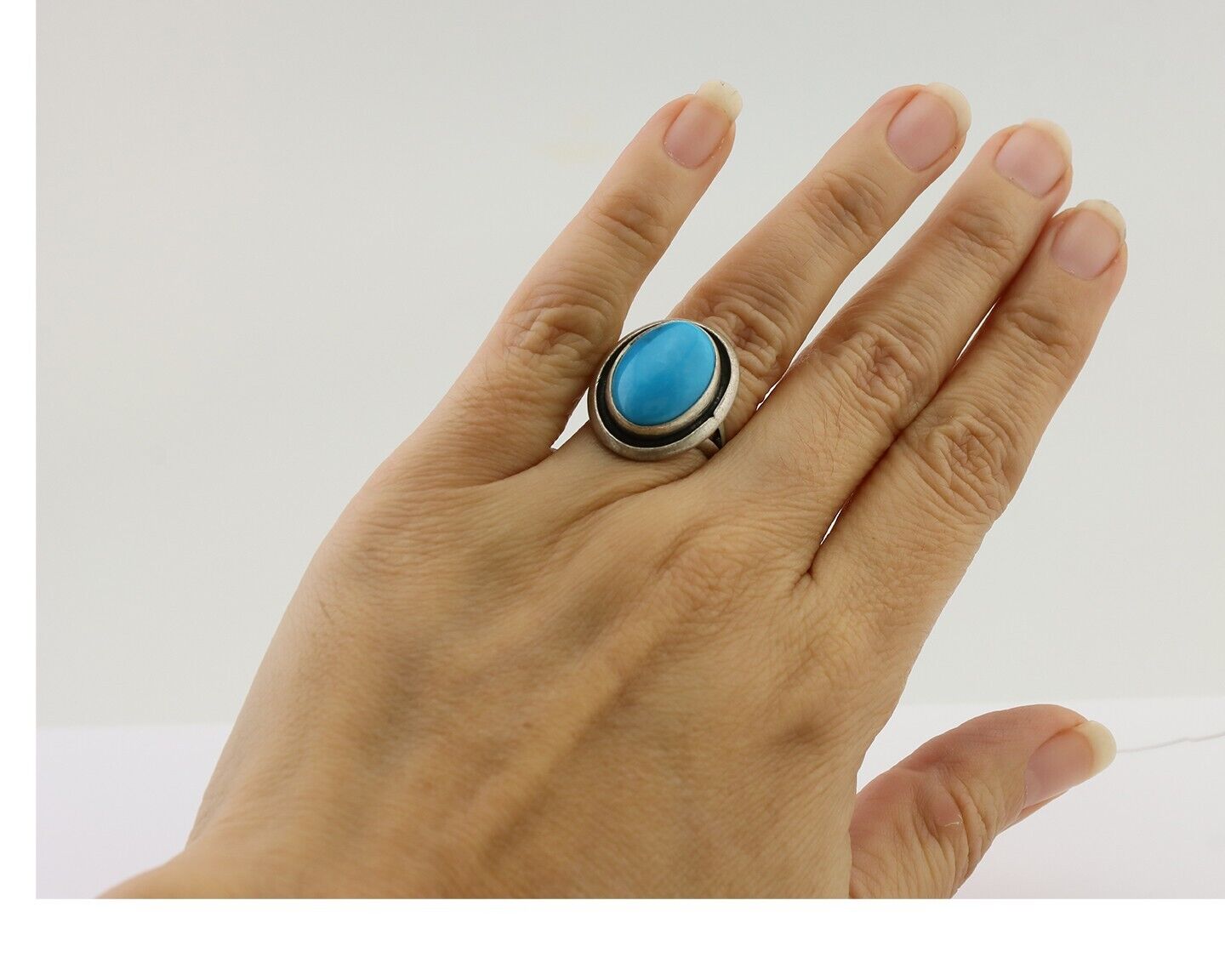 Navajo Handmade Ring 925 Silver Blue Turquoise Native American Artist C.80's