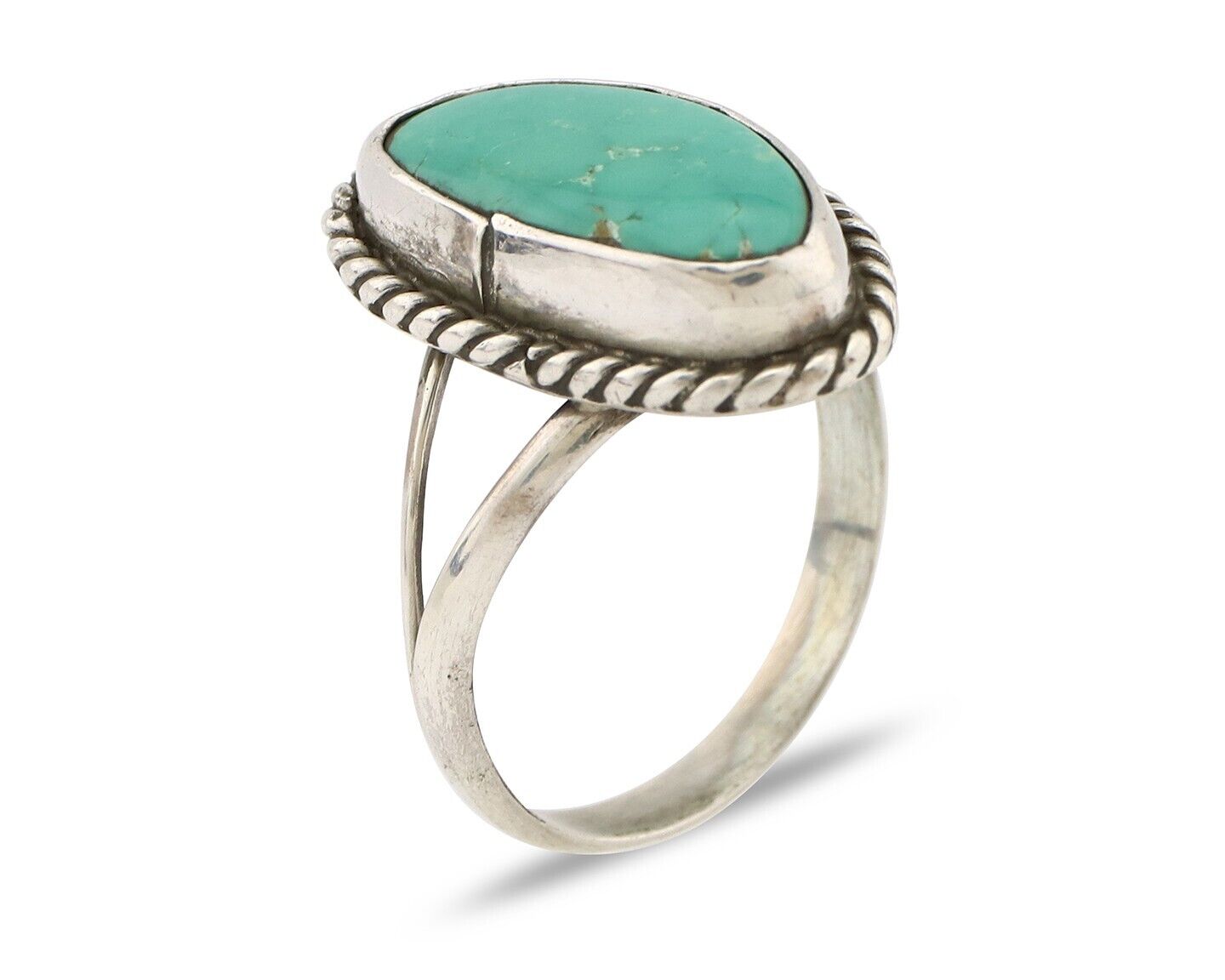 Navajo Ring 925 Silver Natural Turquoise Artist Signed Rabbit Stick C.80's