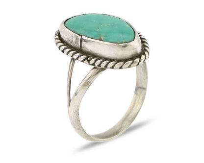Navajo Ring 925 Silver Natural Turquoise Artist Signed Rabbit Stick C.80's