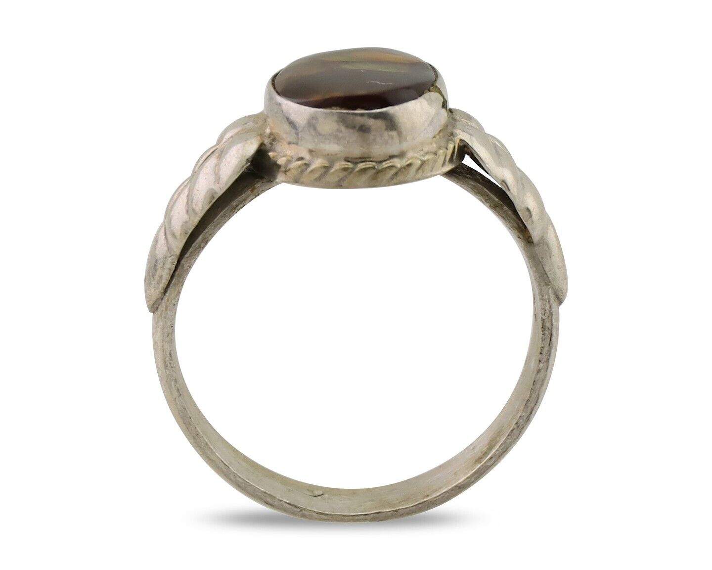 Navajo Handmade Ring 925 Silver Natural Fire Opal Native Artist Size 8.25 C.80's