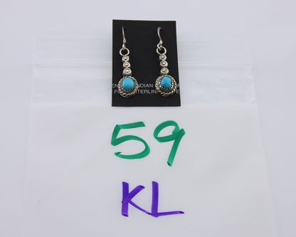 Navajo Earrings 925 Silver Blue Turquoise Artist Signed DB C.80's